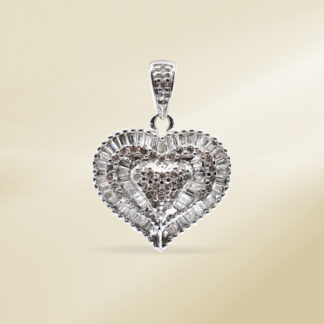 18K White Gold with Baguette and Round Cut, Cluster Diamonds Pendant