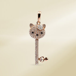 18K White Gold with Round Cut, Cluster, Hello Kitty Diamonds Pendant