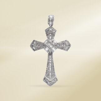 14K White Gold with Round Cut, Cluster, Cross Diamonds Pendant