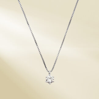 Platinum Box Chain Necklace with Round Cut Diamonds