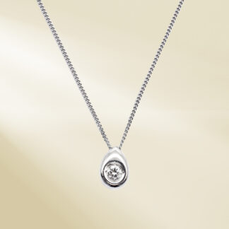 White Gold Curb Chain Necklace and Pendant with Round Cut Diamonds
