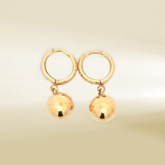 18K Two-Tone Mini Hoop with Ball Dangle Earrings