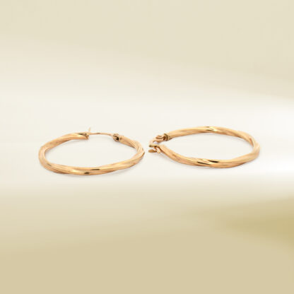 18K Yellow Gold Twisted Hoop Earrings - Image 3