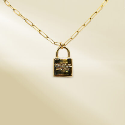 18K Yellow Gold Paperclip Chain Necklace with Brand-Inspired Pendant