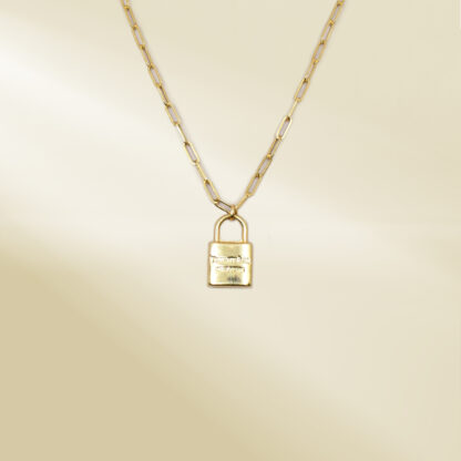 18K Yellow Gold Paperclip Chain Necklace with Brand-Inspired Pendant - Image 2