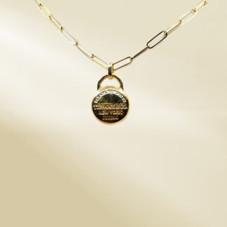 18K Yellow Gold Paperclip Chain Necklace with Brand-Inspired Pendant