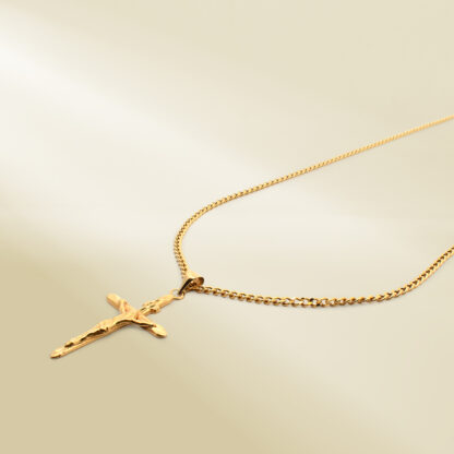18K Yellow Gold Cable Chain Necklace with Cross Pendant - Image 2