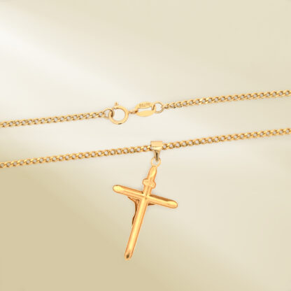 18K Yellow Gold Cable Chain Necklace with Cross Pendant - Image 3