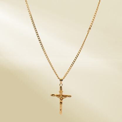 18K Yellow Gold Cable Chain Necklace with Cross Pendant - Image 4