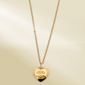 18K Yellow Gold Rolo Chain Necklace with Brand-Inspired Heart Pendant