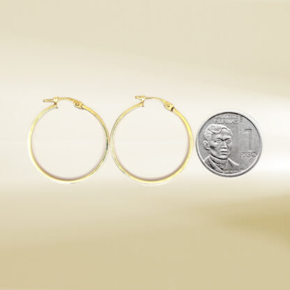 18K Yellow Gold Brand Inspired Hoop Earrings - Image 2