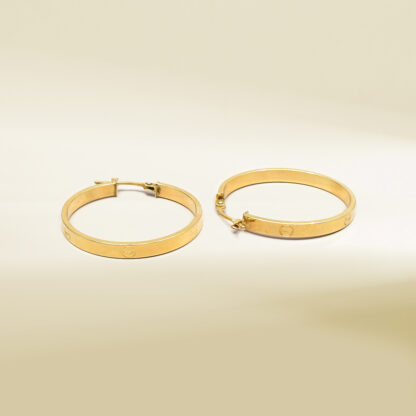 18K Yellow Gold Brand Inspired Hoop Earrings - Image 3