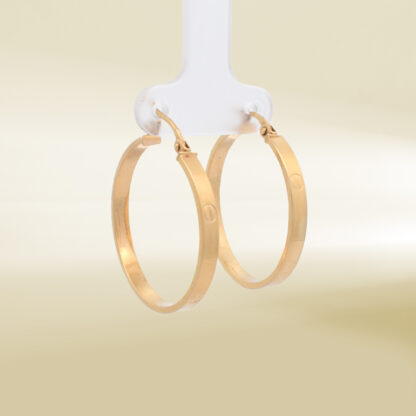 18K Yellow Gold Brand Inspired Hoop Earrings - Image 4