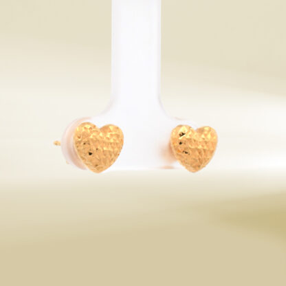 18K Yellow Gold Puffy Heart Earrings - Image 4