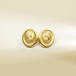 18K Yellow Gold Vintage Cameo Design Earrings