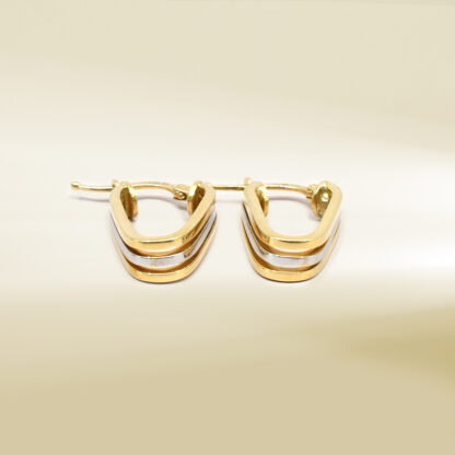18K Two-Tone V-Shaped Hoop Design Earrings