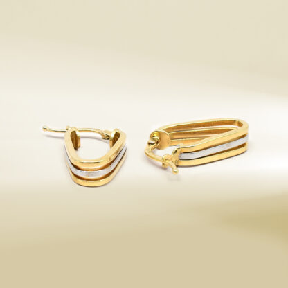 18K Two-Tone V-Shaped Hoop Design Earrings - Image 3