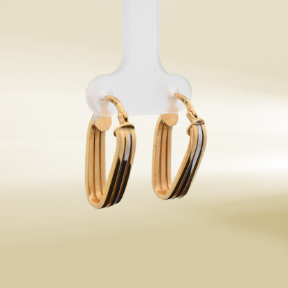 18K Two-Tone V-Shaped Hoop Design Earrings - Image 4