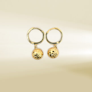 18K Yellow Gold Ball Drop Huggie Design Earrings