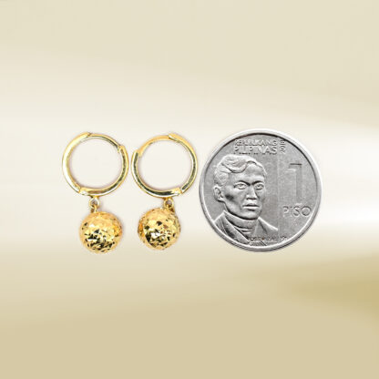 18K Yellow Gold Ball Drop Huggie Design Earrings - Image 2