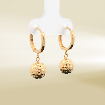 18K Yellow Gold Ball Drop Huggie Design Earrings - Image 4