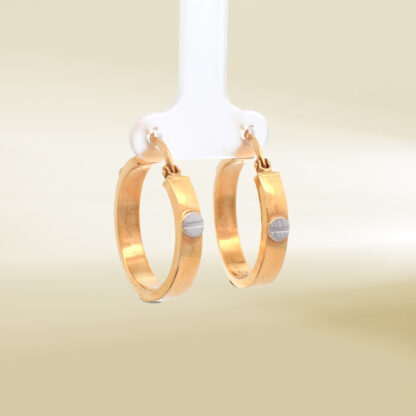 18K Two-Tone Hoop Design Earrings - Image 4