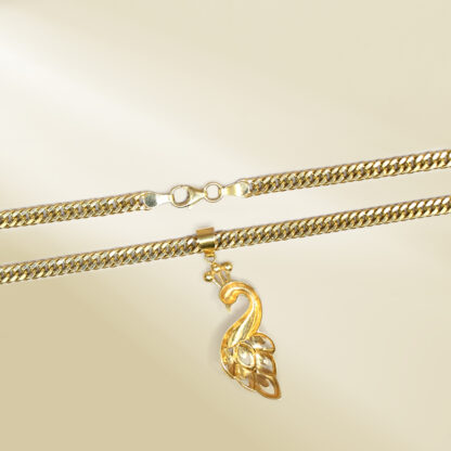 18K Yellow Gold Curb Chain Necklace with Peacock Pendant - Image 3
