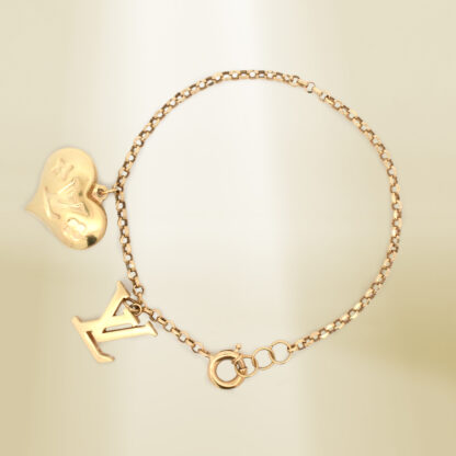18K Yellow Gold Rolo Chain with Heart and Brand-inspired Charm Bracelet - Image 2