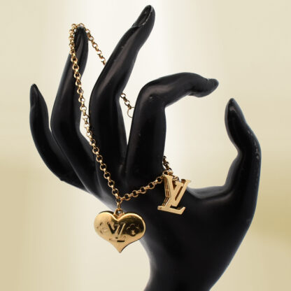 18K Yellow Gold Rolo Chain with Heart and Brand-inspired Charm Bracelet - Image 4