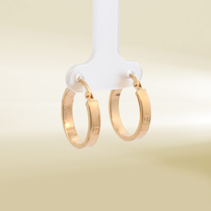 18K Yellow Gold Brand Inspired Hoop Earrings - Image 4