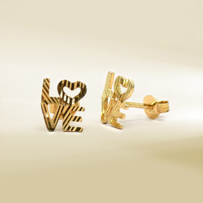 18K Yellow Gold LOVE Design Earrings - Image 3