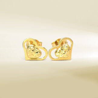 18K Yellow Gold Heart Design Earrings
