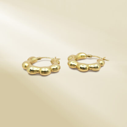 18K Yellow Gold Flower Shaped Hoop Earrings - Image 3