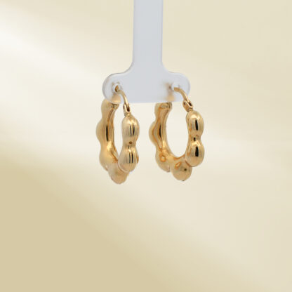 18K Yellow Gold Flower Shaped Hoop Earrings - Image 4