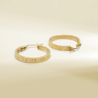 18K Yellow Gold Brand-Inspired Hoop Earrings - Image 3