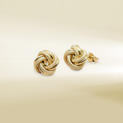 18K Yellow Gold Knot Design Earrings - Image 3