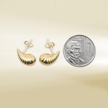 18K Yellow Gold Textured Teardrop Design Earrings - Image 2