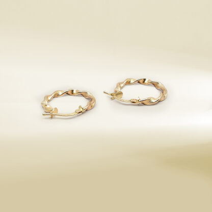 18K Yellow Gold Twisted Hoop Earrings - Image 3