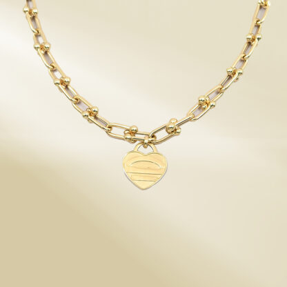 18K Yellow Gold Brand-Inpired Necklace with Heart Pendant