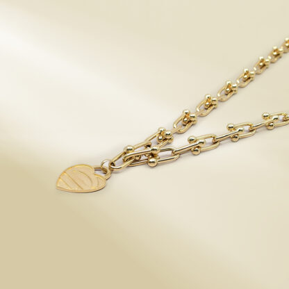18K Yellow Gold Brand-Inpired Necklace with Heart Pendant - Image 2