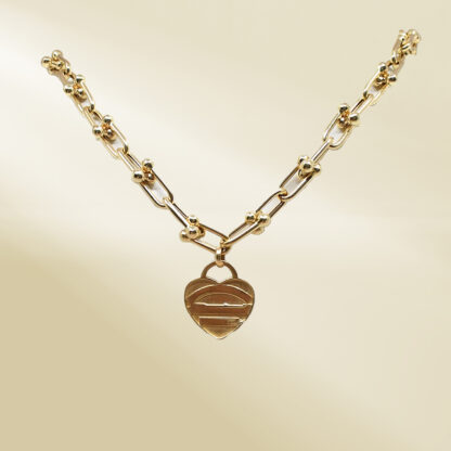 18K Yellow Gold Brand-Inpired Necklace with Heart Pendant - Image 4