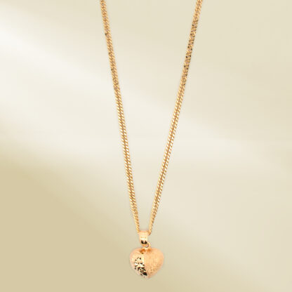18K Yellow Gold Curb Chain Necklace with Heart Pendant