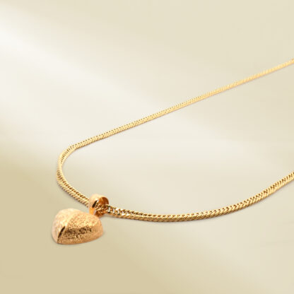 18K Yellow Gold Curb Chain Necklace with Heart Pendant - Image 2