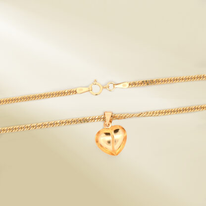 18K Yellow Gold Curb Chain Necklace with Heart Pendant - Image 3