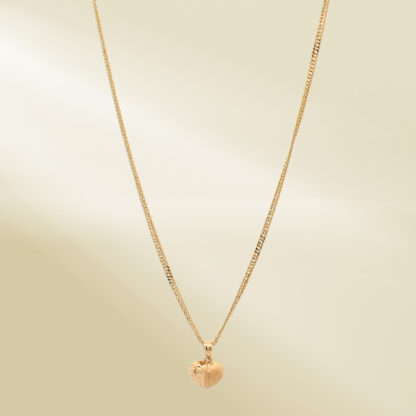 18K Yellow Gold Curb Chain Necklace with Heart Pendant - Image 4
