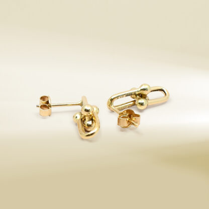 18K Yellow Gold Brand Inspired Drop Earrings - Image 3