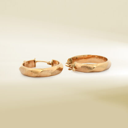 18K Yellow Gold Textured Hoop Earrings - Image 3