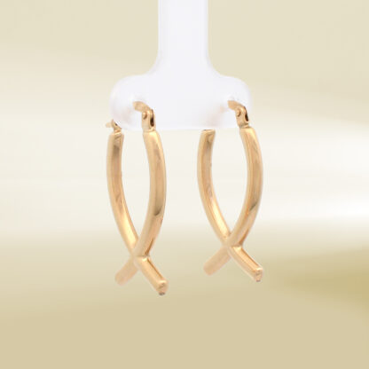 18K Yellow Gold Ichthus Fish Earrings - Image 4