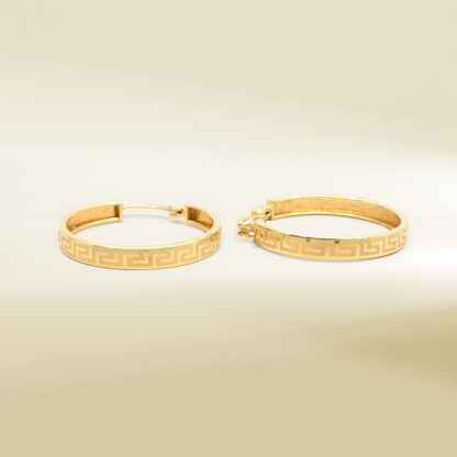 18K Yellow Gold Brand Inspired Hoop Earrings - Image 3