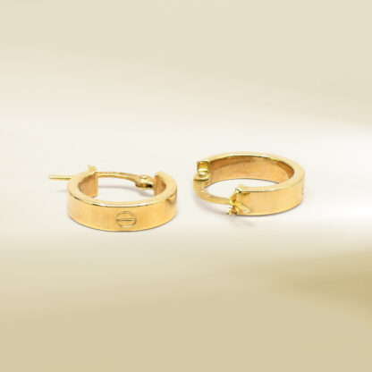 18K Yellow Gold Brand Inspired Mini Hoop Earrings - Image 3